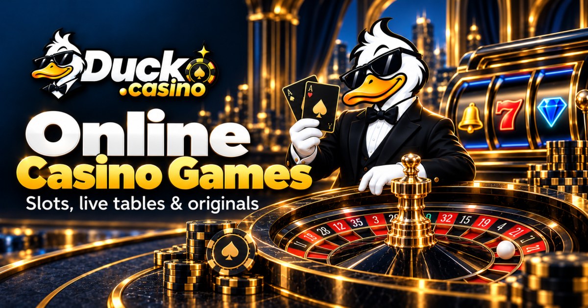 Duck.casino illustrated cover: Online Casino Games. Slots, live tables & originals.